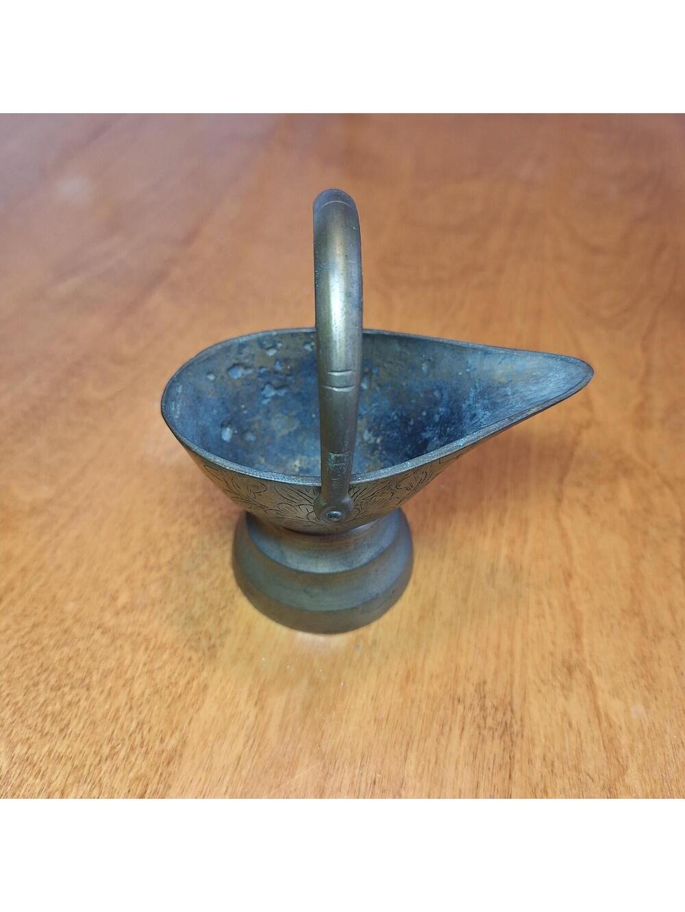 Vintage Brass Mini Coal Ash Bucket with Floral¹ Etching 4.5”H